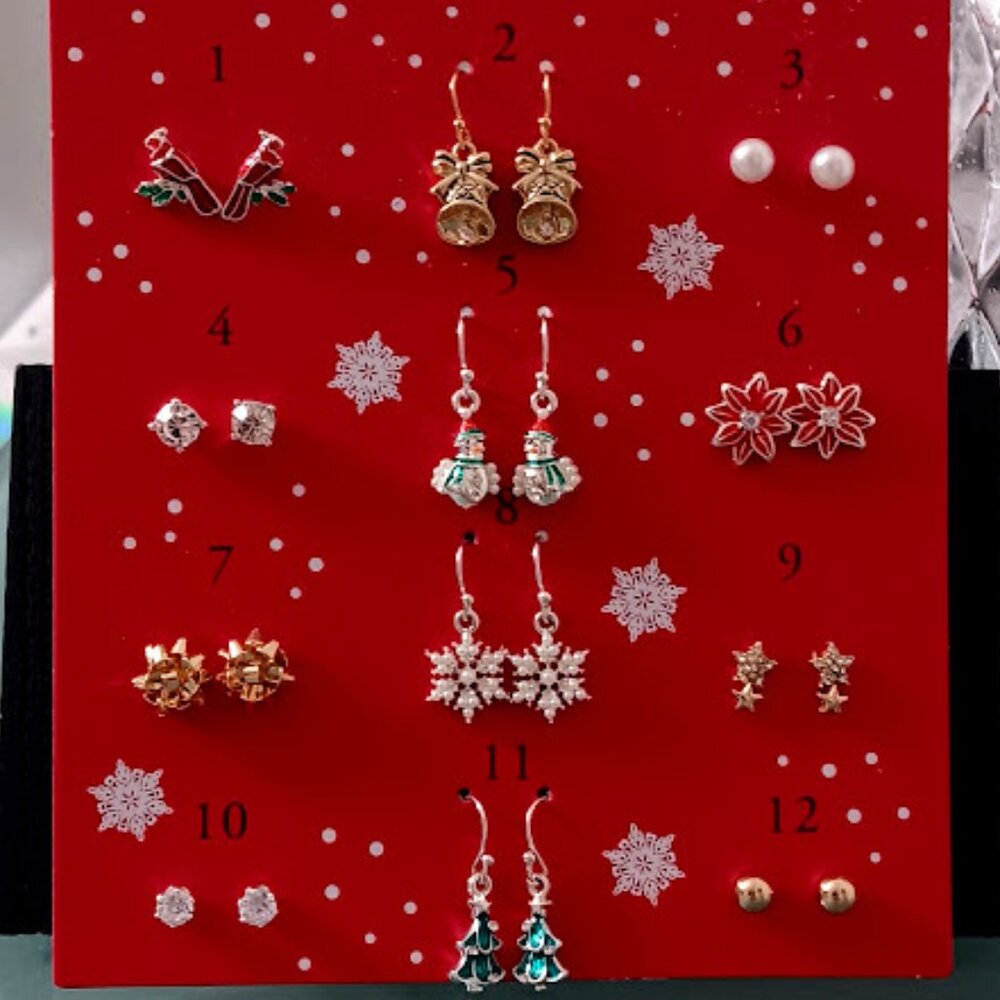 NAPIER 12 DAYS OF HOLIDAY Christmas Crystal/Enamel 12 Pairs of Earrings Set**NEW